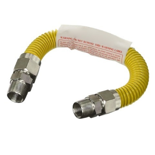 Flextron Gas Line Hose 3/8'' O.D.x12'' Len 3/8" MIP Fittings Yellow Coated Stainless Steel Flexible Connector FTGC-YC14-12G